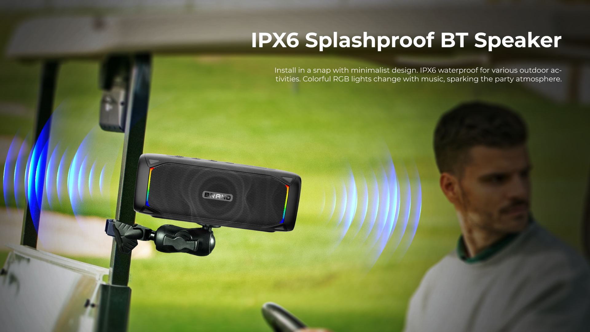 2024 New Golf Cart for Speaker 30W HD Sound IPX5 Waterproof Clip-On Design with 15H Playtime for Outdoor/Course Use