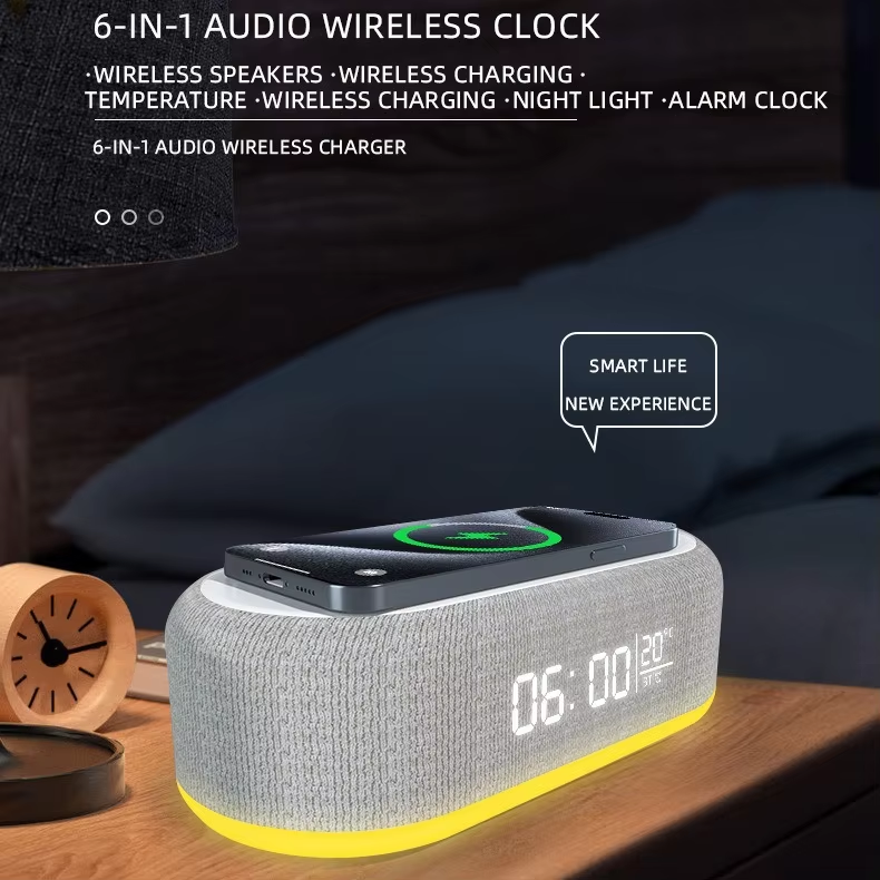Trending Smart Atmosphere Light Speaker 15W Mobile Phone Wireless Charger Lamp Clock BT Bluetooths Speaker