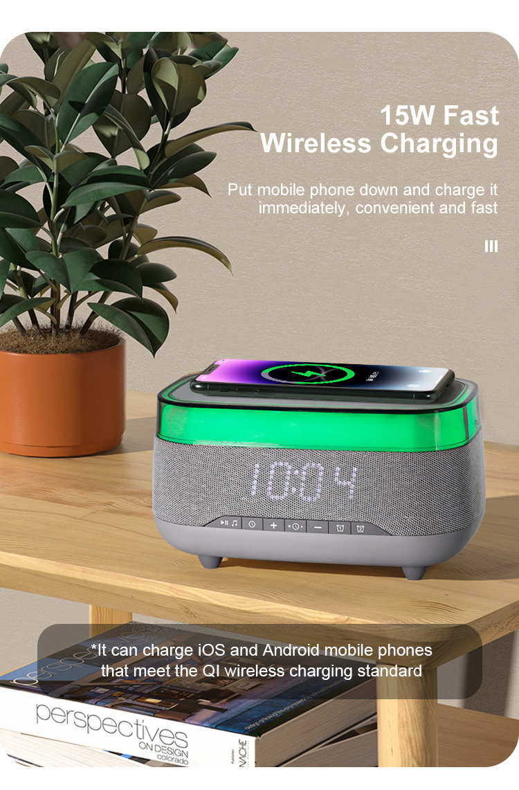 2025 New Multifunction Smart Blue Tooth Speaker with Wireless Charger and Alarm Clock