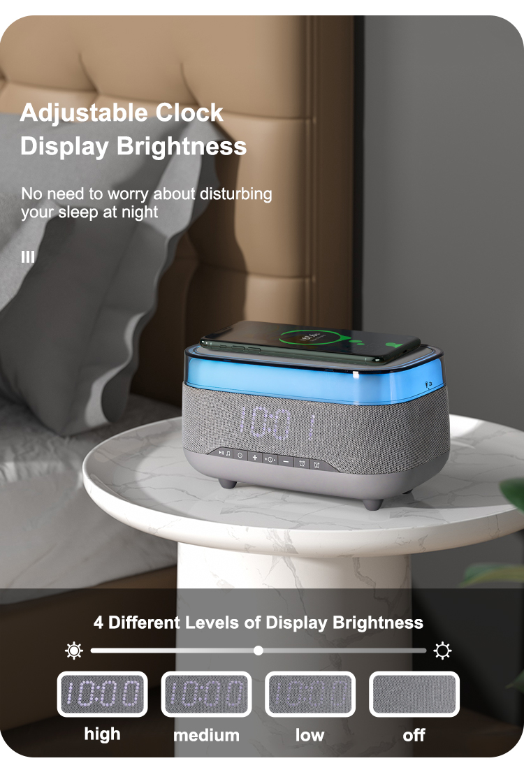 2025 New Multifunction Smart Blue Tooth Speaker with Wireless Charger and Alarm Clock