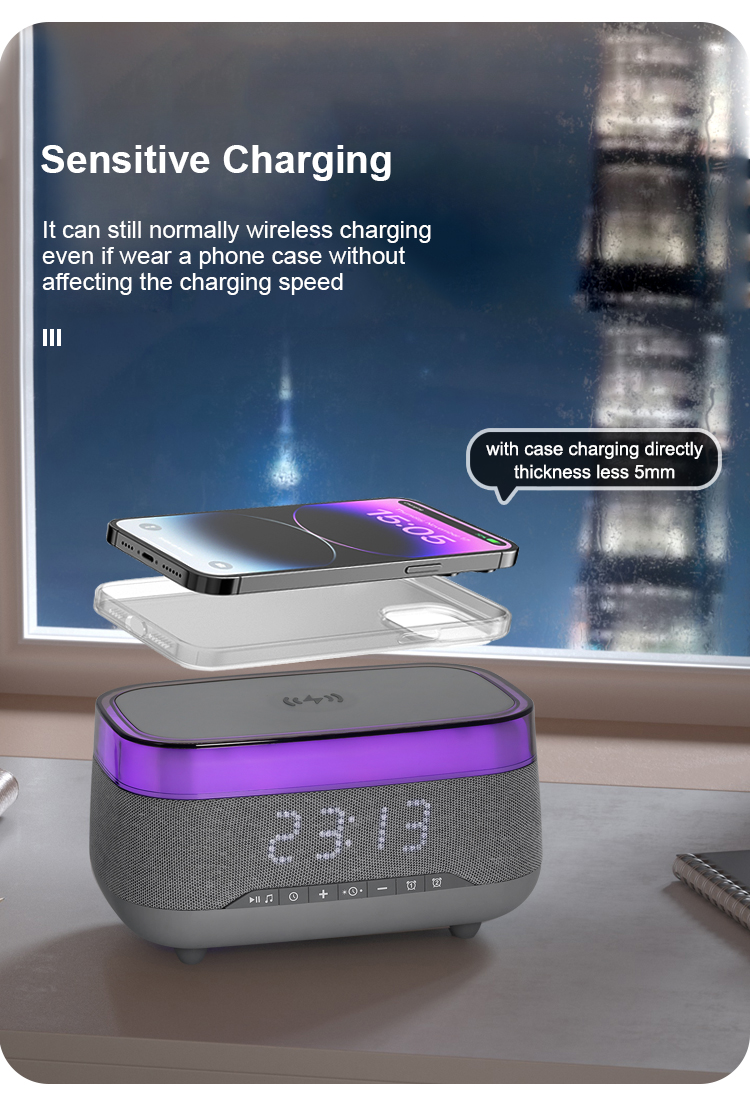 2025 New Multifunction Smart Blue Tooth Speaker with Wireless Charger and Alarm Clock