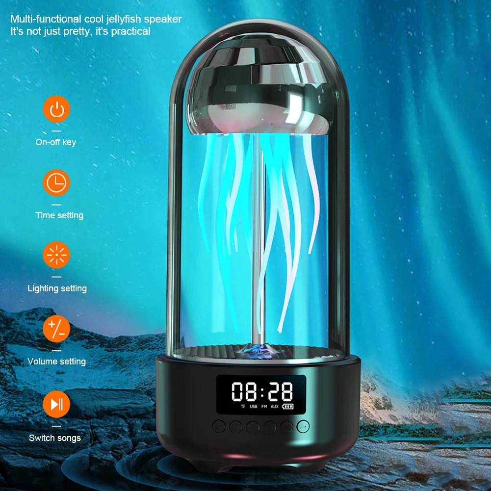Bluetooth-Compatible Wireless Lighting Speaker with Colorful Light Smart Jellyfish Speaker Subwoofer for Bedroom Decoration