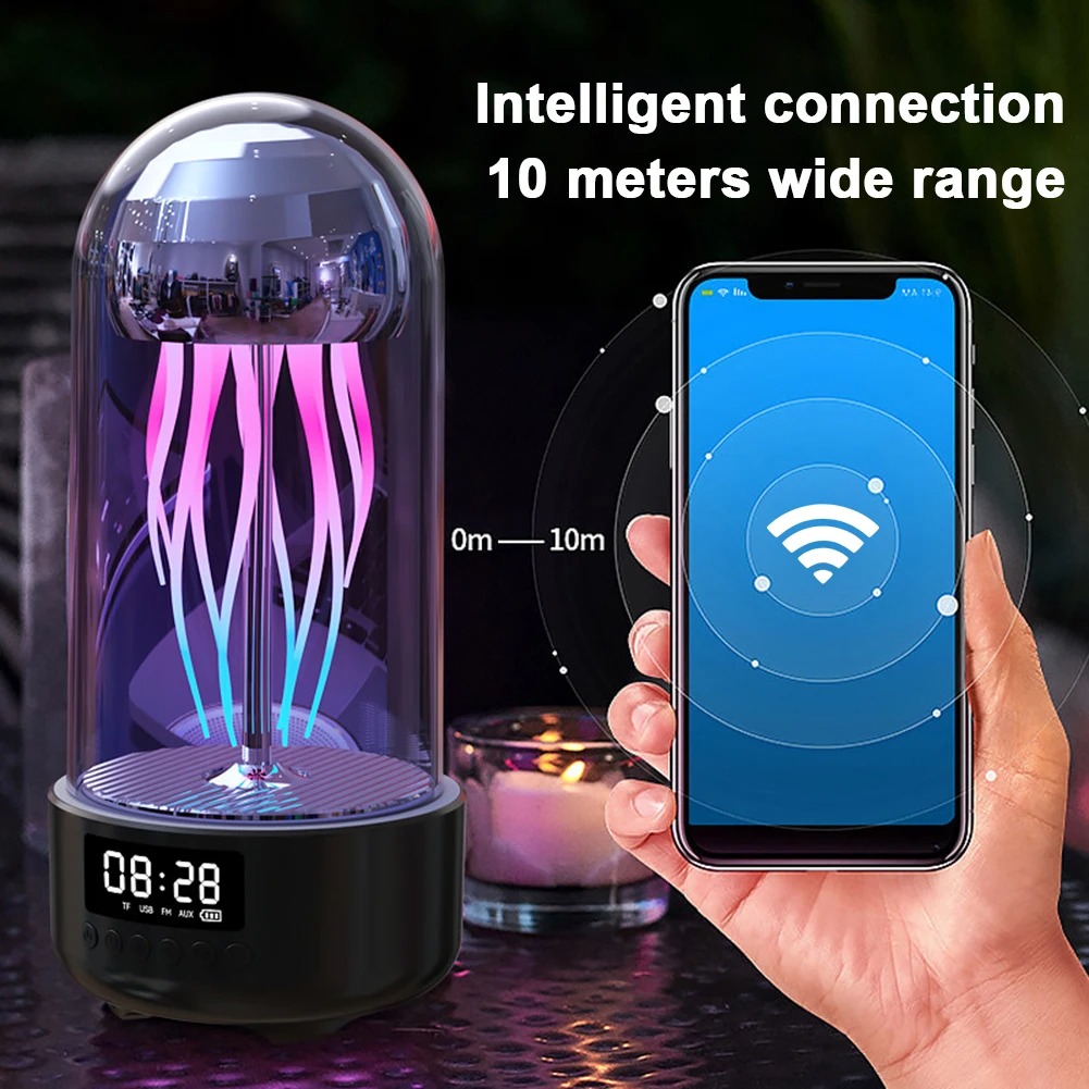 Bluetooth-Compatible Wireless Lighting Speaker with Colorful Light Smart Jellyfish Speaker Subwoofer for Bedroom Decoration