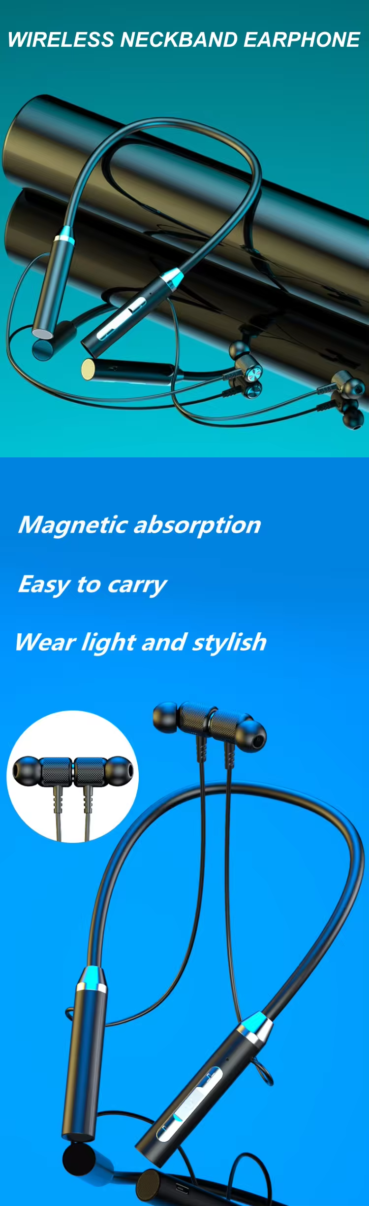 Audifo G01 Wireless Headphone Electronics Sport Earphone Neckband Magnetic Bass Headset Handsfree Earbuds with Mic Neckband